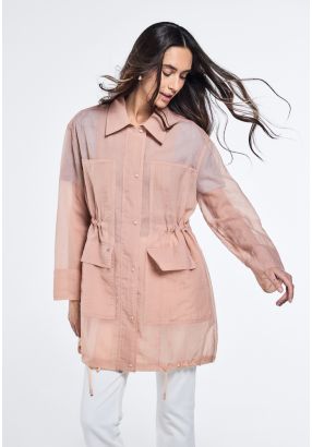 Checked Drawstring Sheer Jacket