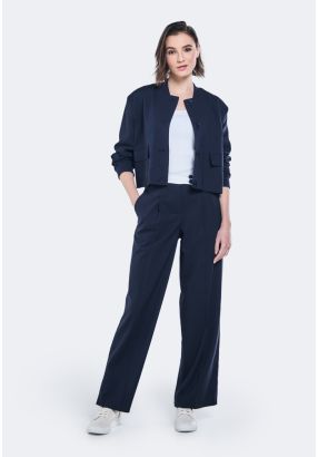 Contrast Waistband Wide Leg Trousers