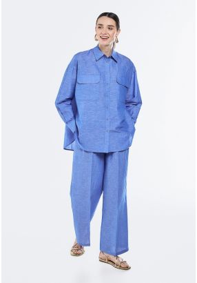 High Waist Trousers in Cotton-Linen
