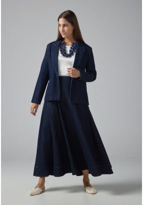 Solid Flared Denim Maxi Skirt