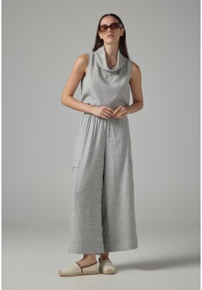 Solid Wide Leg Elasticated Waist Trousers