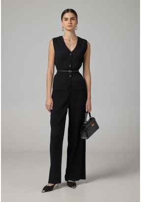 Wide Leg Pleated Solid Trousers