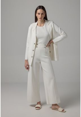 Knitted Pin Tuck Wide Leg Trousers