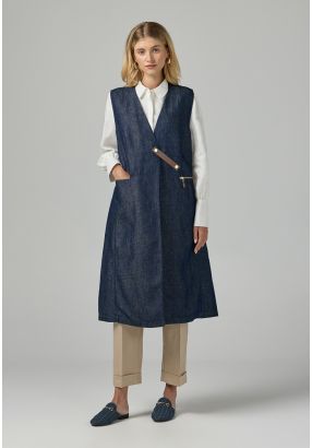 Sleeveless Midi Denim Gilet