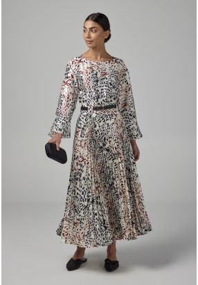 Printed Pleated Flared Skirt