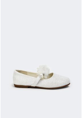 Floral Strap Glitter Flat Shoes