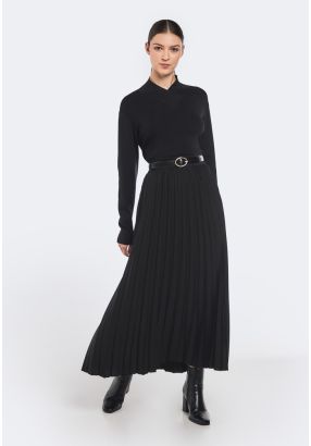Solid Pleated Maxi Skirt