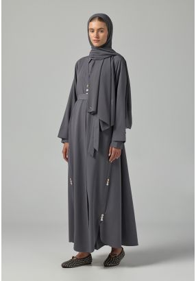 عباية سادة بأكمام طويلة مع حجاب (قطعتين)