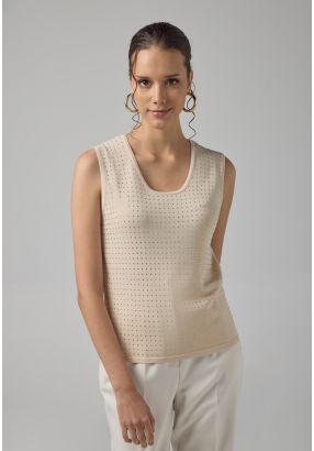 Sleeveless Crystal Embellished Knitted Top