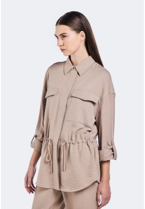 Crinkled Drawstring Waist Jacket