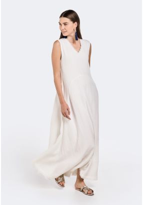 Crinkled Frayed Hem Embellished Dress