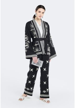 Mother of Pearl Button Embellished Trousers