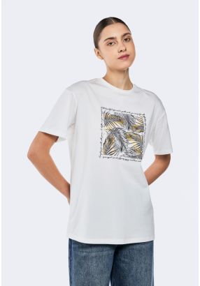 Metallic Leaf Print T-Shirt