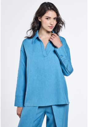 Button Embellished Drop Shoulder Blouse