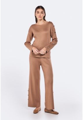 Knitted Button Embellished Trousers