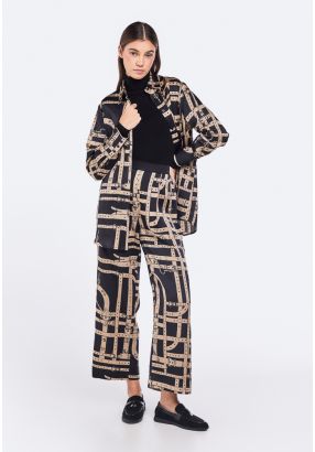 Straight Cut Belt Print Trousers