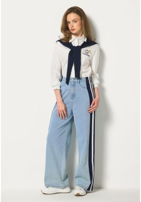 Wide Legs Striped Sides Jeans