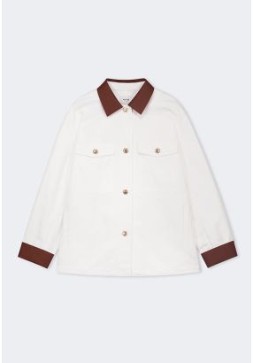 Contrast Collar Drawstring Hem Jacket