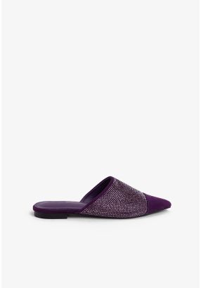 Crystal Embellished Pointed Toe Mules