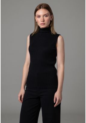 Ribbed Knitted Textured High Neck Basic Top
