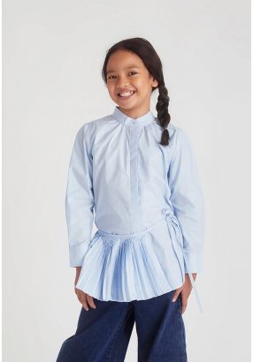Shirt with Pleated Detachable Belt