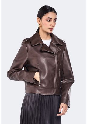Zip Up PU Leather Jacket
