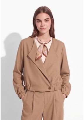Notched Collar Elastic-Hem Jacket 