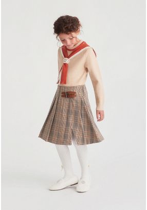 Belt Detailed Plaid Skirt