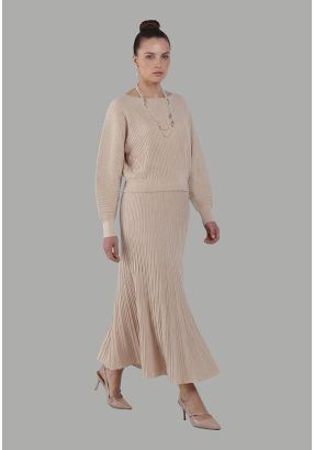 Knitted Lurex Ribbed Hem Skirt