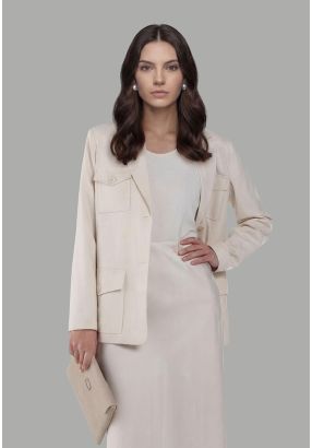 Solid Multi-Pocket Belted Jacket
