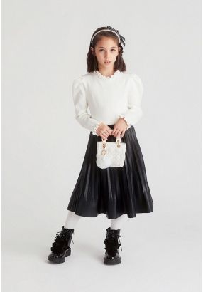 Leather Pleated Midi Skirt