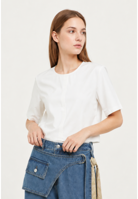 Stitches Detailed Solid Blouse