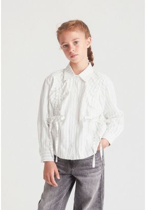 Drawstring Striped Shirt