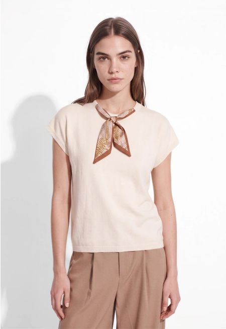 Knit Top with Detachable Tie-Neck 