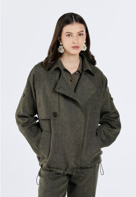 Drawstring Hem Linen Jacket