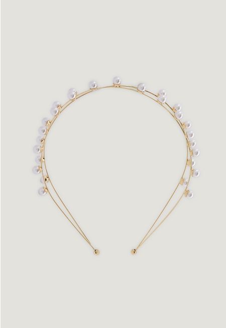 Intricate Metallic Faux Pearls Headband