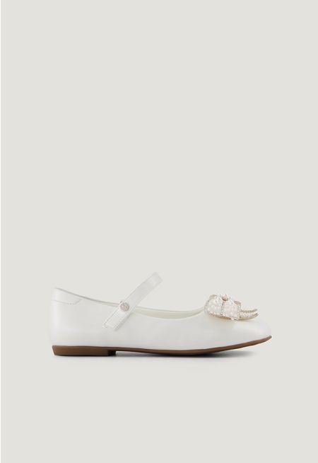 حذاء باليه لامع بتصميم بفيونكة مزينة بالستراس