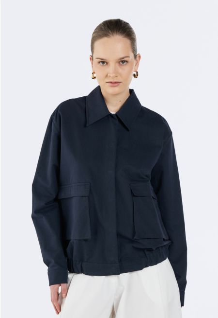 Elastic Hem Flap Pocket Jacket