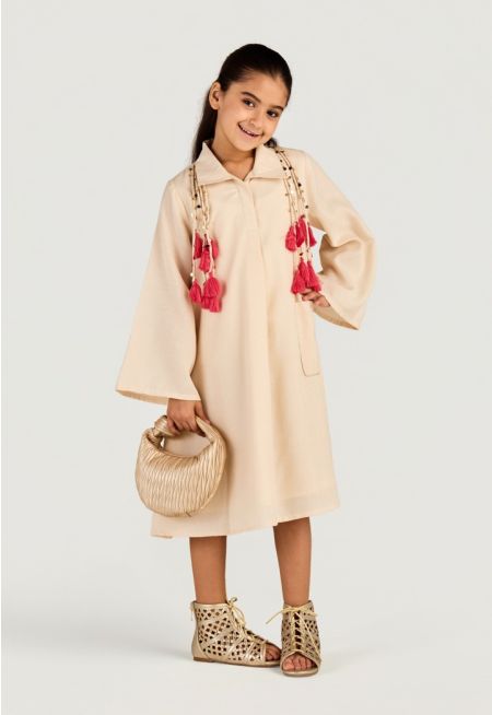 Metallic Tassel Shirt Dress