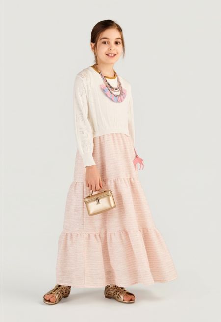 Contrast Knitted Tiered Dress