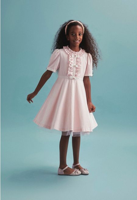Ruffle Detail Velvet Dress