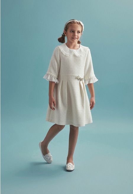 Stud Embellished Tweed Dress