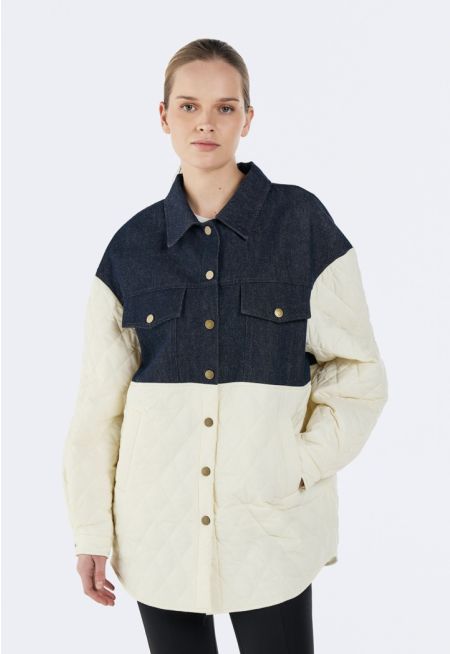 Quilted Jacket With Denim Detail
