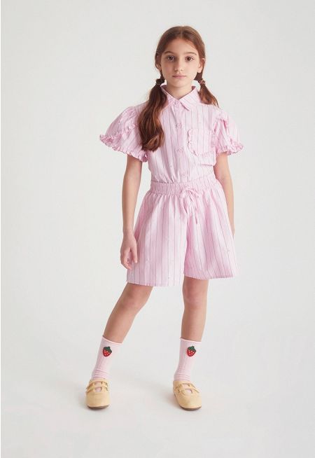 Crystal and Pearl Embellished Shirt and Short Set (2PCS)