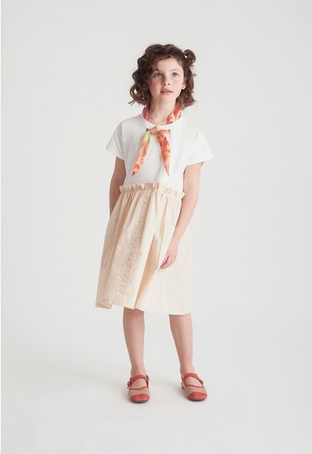 Two-Tone Ruffled Dress with Scarf