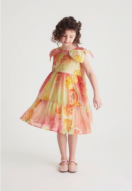 Fruits Printed Flared Dress