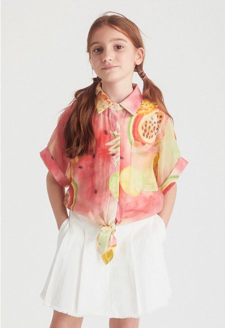 Tie Front Printed Shirt with Top Included
