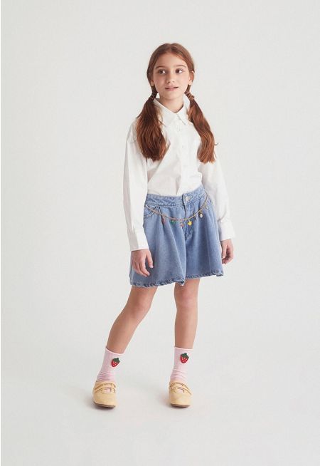 Flared Jeans Skort with Detachable Chain