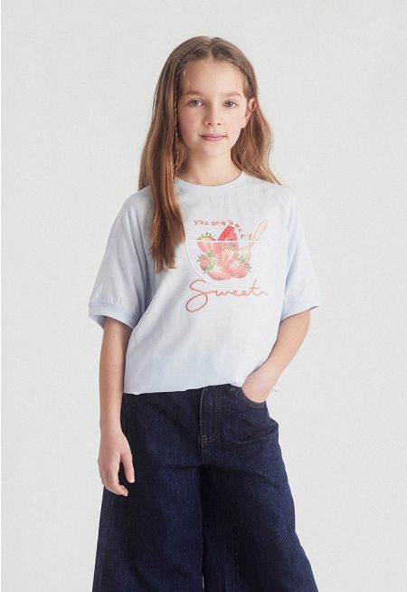 Fruits Print T-Shirt with Ribbed Hem
