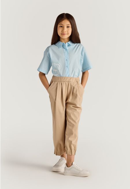 Solid Elastic Waist Pants